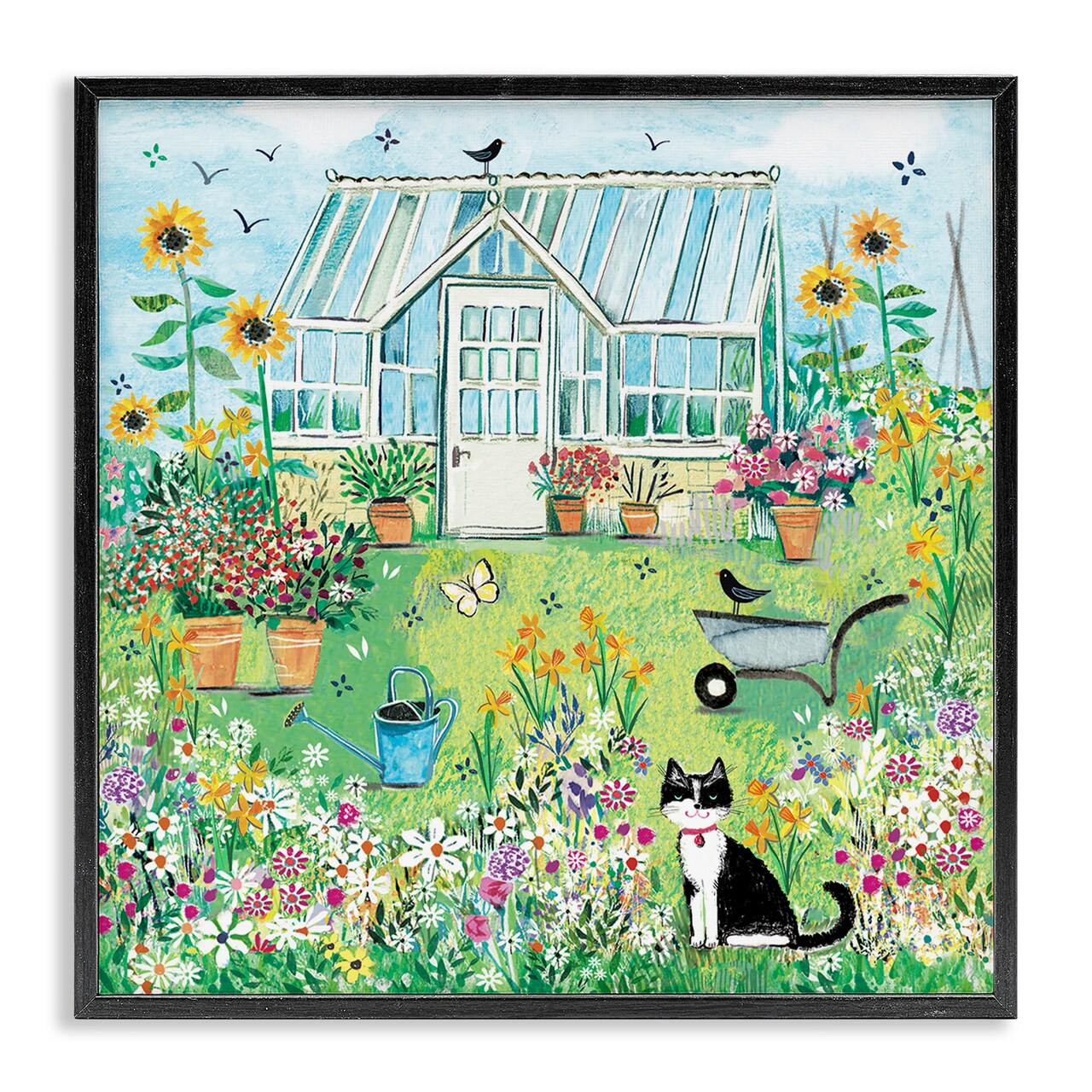 Stupell Industries Garden Greenhouse & Cat Framed Giclee, design by Clare Tupper